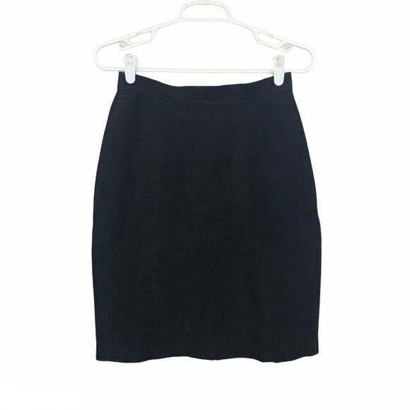 Winlit Vintage Solid Black 100% Genuine Leather Suede Pencil Skirt Size 10 - Picture 1 of 9